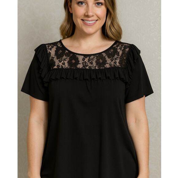 Ivanka Trump Black Lace Ruffle Blouse - Picture 1 of 4